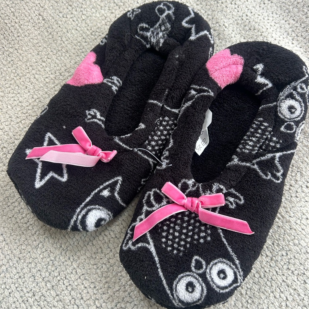 Charming Black and Pink Owl Slippers❤️L - Picture 3 of 7